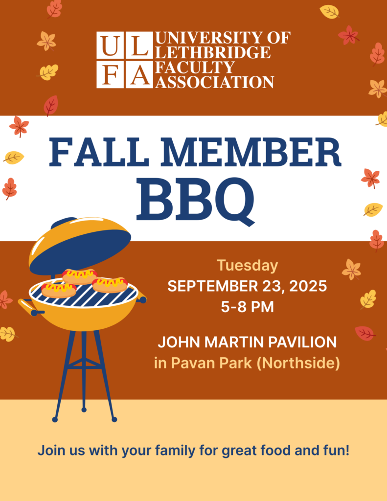 Promotional poster for the ULFA Fall Member BBQ on September 23, 2025, featuring autumn leaves and a graphic of a grilling barbecue.