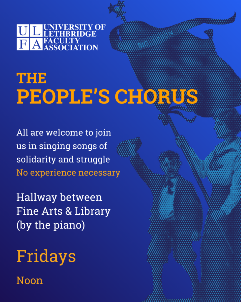 Poster for the People's Chorus.  All are welcome, Fridays at noon in the hallway between Fine Arts and Library (by the piano).