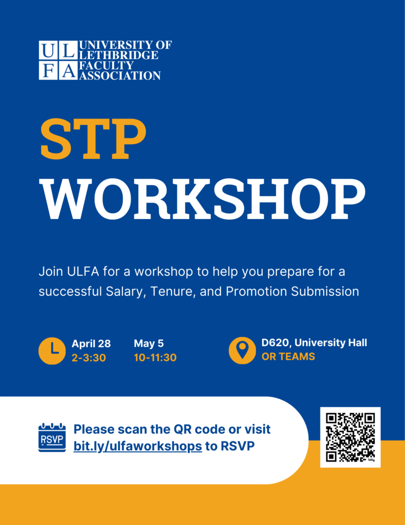Poster for an ULFA STP Workshop on April 28 & May 5.
