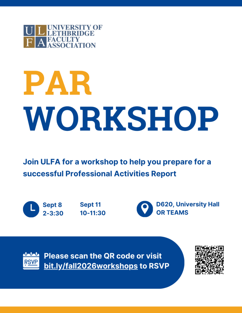 Poster adverting a PAR Workshop being held on September 8 & 11 by the University of Lethbridge Faculty Association.